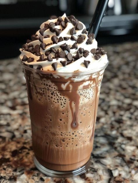 Double Chocolate Chip Frappuccino ☕🍫 📋 Ingredients: - 1 cup milk - 1 cup ice - 1/2 cup strong brewed coffee, cooled - 1/4 cup chocolate syrup - 1/4 cup mini chocolate chips - 1/4 cup granulated sugar - 1 tsp vanilla extract Double Chocolate Chip Frappuccino, Tastemade Recipes, Mini Milk, Chocolate Milkshake, Milk Shakes, Food Therapy, Sweet Drinks, Brewed Coffee, Yummy Comfort Food