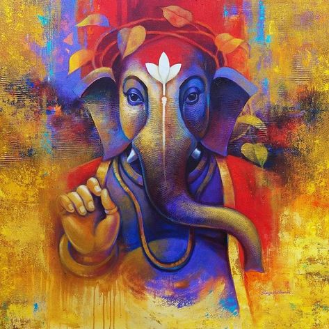 Ganesh Art Paintings Acrylics, Ganpati Painting, Ganesh Painting, Ganesha Art Illustration, Shiva And Parvati, Ganesh Art Paintings, Durga Painting, Buddha Art Painting, Lord Ganesha Paintings