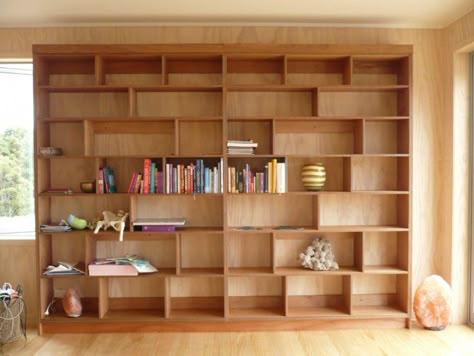 Plywood shelving Unit Coatesville | kirsty winter Plywood Bookcase, Wall Shelving Units, Plywood Shelves, Office Shelving, Diy Lampe, Bookshelf Storage, Regal Design, Home Library Design, Bookshelf Design