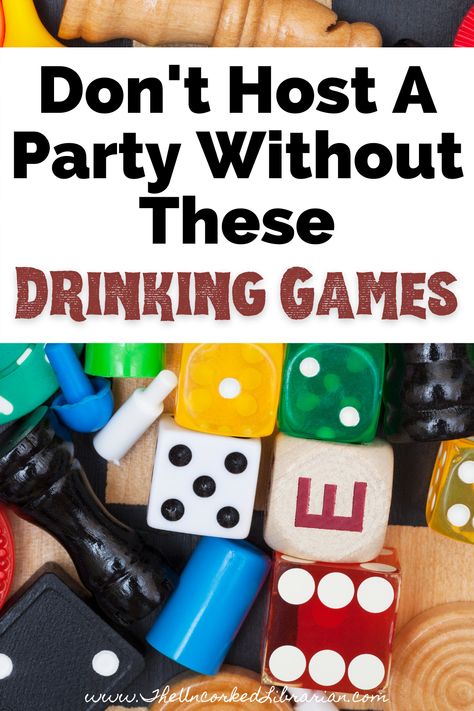 don't host a party without these drinking games with game pieces and dice Drinking Games Adults, Best Drinking Games Parties, Game Night Ideas For Adults Drinks, Birthday Games For Adults Drinking, Casino Drinking Games, House Party Games For Adults Drinking, Small Group Drinking Games, Fun Party Drinking Games, Drinking Games For Large Groups