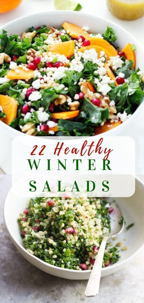 Don’t let the more limited produce offerings in the winter stop you from enjoying salads! It is time to get creative. These delicious winter salads highlight the best the season has to offer - from winter root vegetables to seasonal fruits. Prediabetic Salads, Sweet Salad Recipes, Main Course Salads, Light Salads, Kale Salads, Winter Salad Recipes, Winter Salads, Healthy Holiday Recipes, Autumn Salad