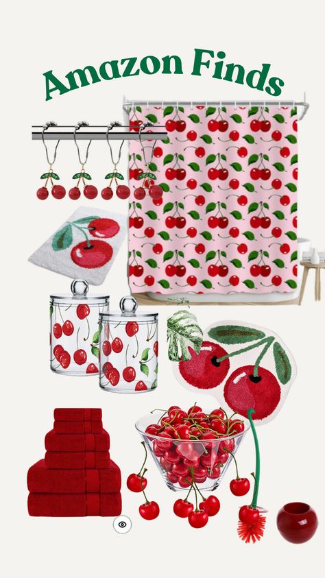 Obsessed with cherry vibes? Get the look for your bathroom with this adorable Amazon haul! Link in bio. #bathroommakeover #amazonhome
#cherrybathroomdecor #pinkbathroomdecor #amazonhomefinds #amazonbathroom #pinktowels #cherries #cherry #bathmat #cherrybathmat Cherry Bathroom Ideas, Cherry Themed Bathroom, Cherry Bathroom Decor, Red Bathroom Decor Ideas, Strawberry Bathroom, Cherry Bathroom, Cherry Vibes, Cherry Bedroom, Funky Bathroom