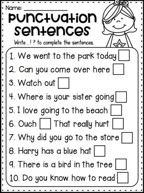 Kindergarten Grammar Worksheets, Capitalization Worksheets, Teaching Punctuation, Kindergarten Grammar, Punctuation Worksheets, Question Marks, 2nd Grade Writing, 1st Grade Writing, First Grade Worksheets