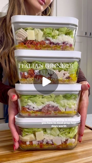 Salads For Lunch Meal Prep, Italian Meal Prep Bowls, Salad Recipes Prep, Healthy Meal Prep Work Lunches, Sub In A Tub Salad Meal Prep, Salad Containers To Go, Salad Box Ideas, Salad Prep Ideas, Small Meals Ideas