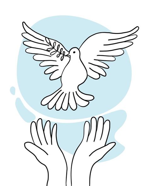 WHands release a flying pigeon with a branch . Dove of peace on a background of blue sky. Hand drawn line sketch. Bird symbol of hope, emblem against violence and military conflicts Symbol Of Freedom Drawing, Peace Sketch, Flying Bird Drawing, Hope Drawing, Sketch Bird, Savings For Kids, Freedom Drawing, Peace Pigeon, Peace Drawing