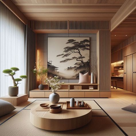 Modern Japanese Interior Design Japanese Living Room Ideas Modern, French Japanese Interior, Modern Japanese Interior Living Room, Japanese Interior Design Living Room, Japanese Modern Home, Japanese Modern Interior, Modern Asian Interior Design, Japan Living Room, Japanese Mid Century Modern