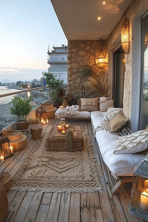 Balcony Boho, Balcon Mic, Boho Balcony, Balcony Inspiration, Big Balcony, Balcony Design Ideas, Beautiful Houses Interior, Boho Garden, Stil Boho