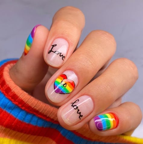 Almond Shape Nail Designs, Rainbow Nail Art Designs, Almond Shaped Nails Designs, Short Nail Design, Flag Nails, Rainbow Nails Design, Rainbow Nail Art, St Patricks Day Nails, Pride Nails