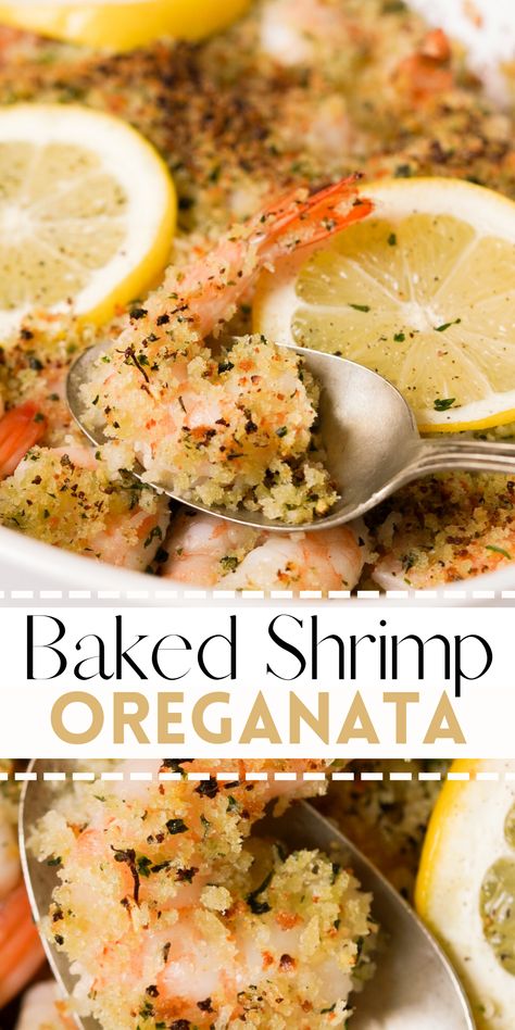 Baked Shrimp Oreganata is a quick, easy, and delicious dinner recipe! Made with fresh shrimp, panko breadcrumbs, parmesan cheese, fresh herbs, and lemon … this impressive Italian American dish is light, healthy, flavorful, and ready in under 30 minutes. Perfect for a busy weeknight dinner for the whole family! Panko Shrimp Dinner Ideas, Shrimp Panko Recipes, Baked Shrimp Oreganata Recipe, Shrimp Oreganata Baked, Shrimp Parmesan Recipe, Shrimp Dejonghe Recipe, Light Easy Dinner, Shrimp Panko, Shrimp Oreganata Recipe