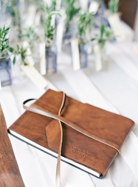 Leather Wedding Guest Book, Simple European Style, Greenery Bouquets, Leather Guest Book, Wedding Album Cover, Album Designs, Long Candles, Greenery Bouquet, Mediterranean Wedding