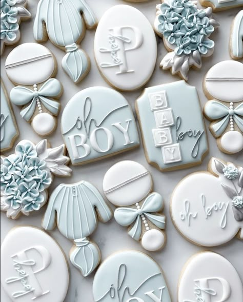 Baby Shower Cookies Neutral, Christmas Smoothies, Baby Boy Cookies, Baby Boy Sprinkle, Onesie Cookies, Cookies Theme, Blue Cookies, Cutout Cookies, Sprinkle Baby Shower