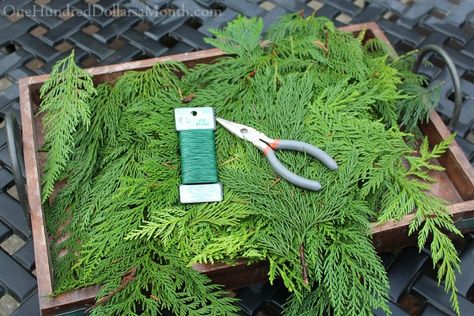 Making a Cedar Christmas Garland From Scratch - One Hundred Dollars a Month Fresh Christmas Garland, How To Make Garland, Cedar Wreath, Fresh Garlands, Diy Christmas Garland, Homemade Holiday, Natural Christmas, Christmas Greenery, Christmas Swags