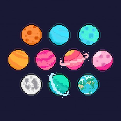 Pixel art cartoon planet icon set. | Premium Vector #Freepik #vector #character #cartoon #retro #space Space Cute Art, Pixel Space Art, Planets Pixel Art, How To Make Pixel Art, Planet Pixel Art, Pixel Art Ideas Cute, Cartoon Pixel Art, Pixel Art Cartoon, Space Pixel Art