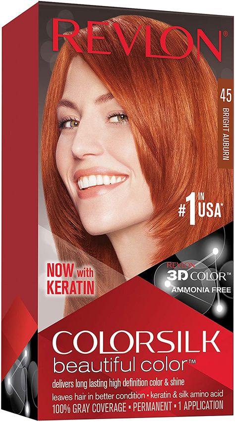 Revlon Colorsilk Beautiful Hair Color, 45 Bright Auburn: Amazon.co.uk: Health & Personal Care Loreal Hi Color Soft Auburn, Loreal Hicolor Soft Auburn, Revlon Hair Dye, Revlon 740 Copper, Best Red Hair Dye, L’oréal Copper Hair, Revlon Hair Color, Clairol 6r Light Auburn, Copper Hair Dye