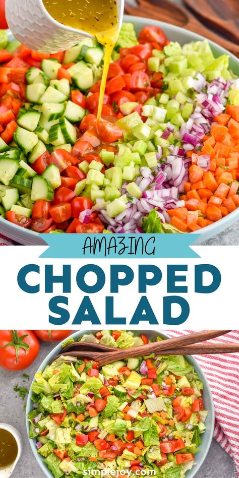 Salads Easy Quick, Chopped Salad With Chicken, Cucumber Chopped Salad, Best Chopped Salads, Vegetable Chopped Salad, Veggie Chopped Salad, Chopped Garden Salad, Chopped Green Salad Recipes, How To Make Chopped Salad