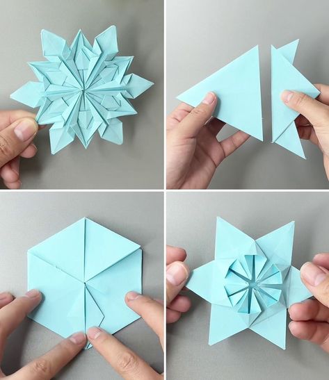 Christmas Origami Ornaments, Paper Snowflake Craft, Snowflake Craft For Kids, Snowflake Origami, Origami Snowflake, Snowflake Tutorial, Paper Snowflakes Diy, Snowflake Dress, Origami Ornaments