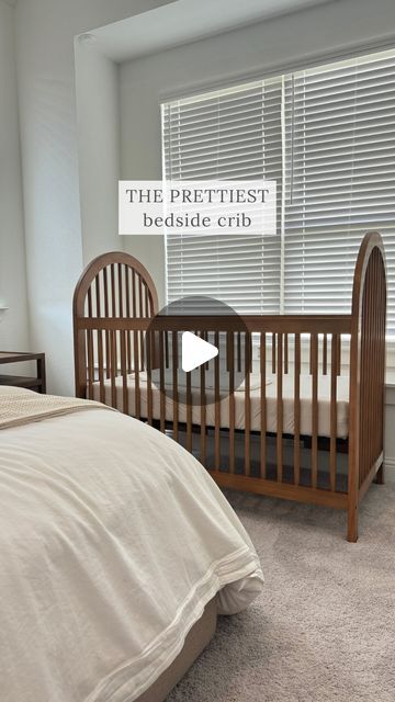 Jade on Instagram: "a little bedside nursery upgrade ✨ since she was rolling it was time to say goodbye to our bedside bassinet. This crib is gorgeous, affordable, and the quality is SO good. Comment “crib” for the details to be sent your way! 

Also, let’s normalize babies not sleeping through the night… I feel like that isn’t talked about enough! It just takes longer for some, night routine or not 😉

#babymusthaves #babyregistrymusthaves #babyessentials #nurserycrib #bedsidenursery #momofthree #babymusthave #amazonfinds #babytips #babytipsandtricks crib for nursery, nursery favorites, baby crib, crib for baby girl, crib for baby boy" Crib In Master Room, Bedside Nursery Ideas, Bedside Nursery, Bedside Bassinet, Bedside Crib, Baby Registry Must Haves, Not Sleeping, Nursery Closet