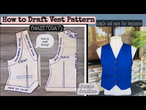 Diy Vest Pattern, Vest Pattern Sewing, Mens Vest Pattern, Diy Vest, Basic Bodice Pattern, Basic Bodice, Waistcoat Pattern, Waistcoat Designs, Vest Pattern Free