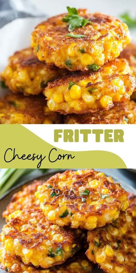 Cheesy Corn Fritters, Corn Fritters Recipe, Sweet Corn Fritters, Corn Fritter Recipes, Breakfast Ideas For Kids, Cheesy Corn, Corn Cheese, Corn Dishes, Fritters Recipe