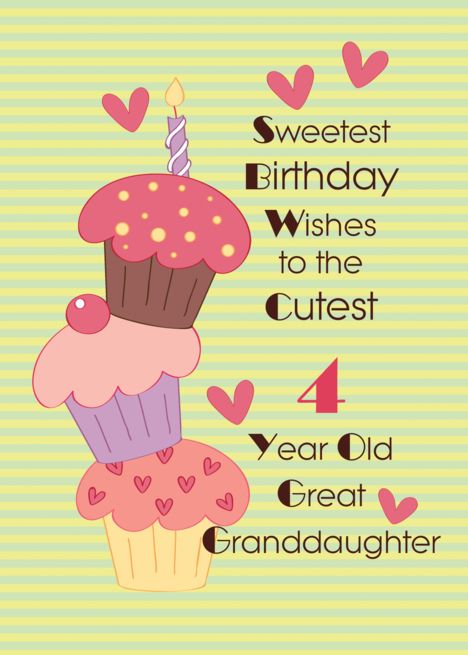 Card Verses, Great Granddaughter, Old Birthday Cards, 7 Birthday, Cupcake Card, Scrapbook Quotes, Watercolor Birthday Cards, Happy 4th Birthday, Homemade Birthday Cards