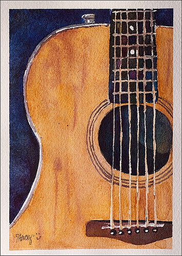 I painted a birthday card for my husband and gave it to him this morning. His passion is learning to play the guitar. Watercolor on Arches 140lb CP 5x7". Watercolor Guitar, Guitar Art Painting, Painting Guitar, Music Art Painting, Arte Jazz, Guitar Drawing, Art Musical, Music Drawings, Guitar Painting