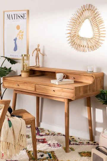 Modern Desks online - SKLUM Teak Wood Furniture, Desk Inspiration, Wood Bedside Table, Bedroom Desk, Desk Ideas, Wood Dining Chairs, Wooden Desk, Wood Desk, Modern Desk