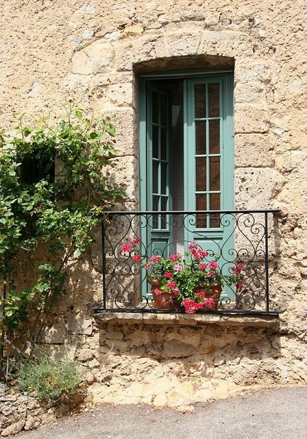 These 26 Juliet Balconies are Straight Out of a Fairy Tale - Decoholic Juliette Balcony, French Balcony, Window Balcony, Green Shutters, Flowers In Pots, Juliet Balcony, Balcony Window, Balcony Doors, Balcony Flowers