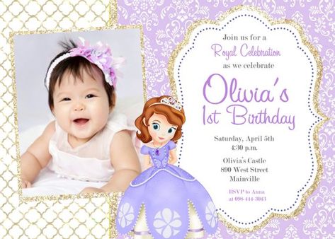 Sofia the First Birthday Party Invitation, Digital or Printed Sofia The First Invitation Template, Sofia Birthday Invitation, Sofia The First Invitation, Princess Sofia Invitations, Princess Sofia Birthday, Sofia The First Birthday Party, Sofia The First Party, Princess Sofia The First, 1st Birthday Themes