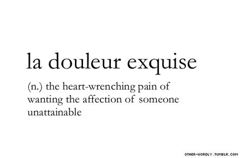 la douleur exquise: the heart-wrenching pain of wanting the affection of someone unattainable Unique Words Definitions, Uncommon Words, Weird Words, Unusual Words, Rare Words, Word Definitions, Words To Use, Unique Words, Writing Words