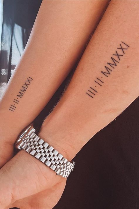 Numeral Tattoo Ideas, Wedding Date Tattoos, Font Tato, Anniversary Tattoo, Partner Tattoos, Roman Tattoo, Roman Numeral Tattoo, Wife Tattoo, Numeral Tattoo