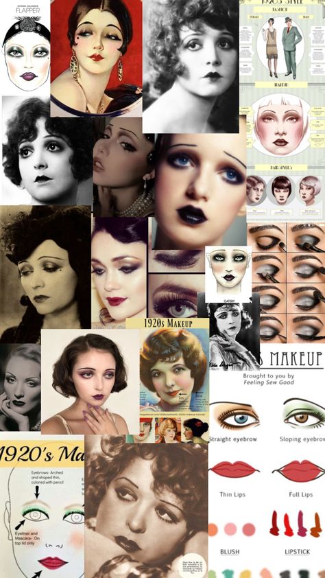 1920s Makeup In Color, Authentic 20s Makeup, 1020s Makeup, 1930s Womens Makeup, 1920s Womens Makeup, Real 70s Makeup, Flapper Girl Makeup 1920s, 1940s Makeup Look, Chicago Musical Makeup