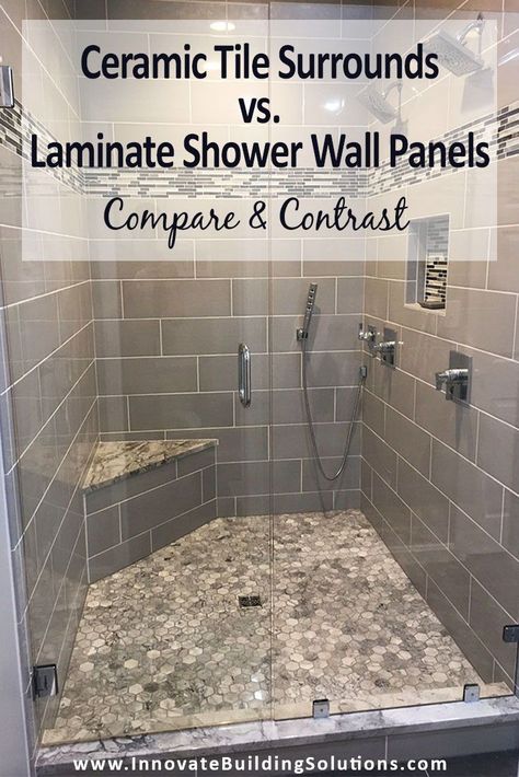 In this article we’ll compare the advantages of laminate wall panels vs. a tile shower and vice versa. You don’t want to miss out on this! | Innovate Building Solutions | Laminate Wall Panels | How to clean tile | Cleaning Grout Lines | Alternatives to Tile | #TileShower #GroutLines #CleaningTile #LaminateWallPanels Laminate Wall Panels, Tub To Shower Conversion, Shower Conversion, Shower Wall Tile, Stone Shower, Bathroom Shower Walls, Bathroom Wall Panels, Shower Wall Panels, Cultured Stone