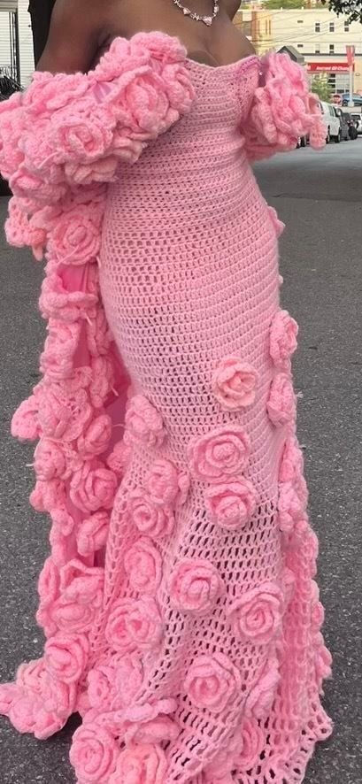 Crocheted Prom Dress, Crochet Fashion Dresses, Crotchet Outfits Aesthetic, Crochet Prom Dress, Crochet Prom Dresses, Knit Fashion Pattern, Interesting Dresses, Crochet Dress Outfits, Crochet Gown