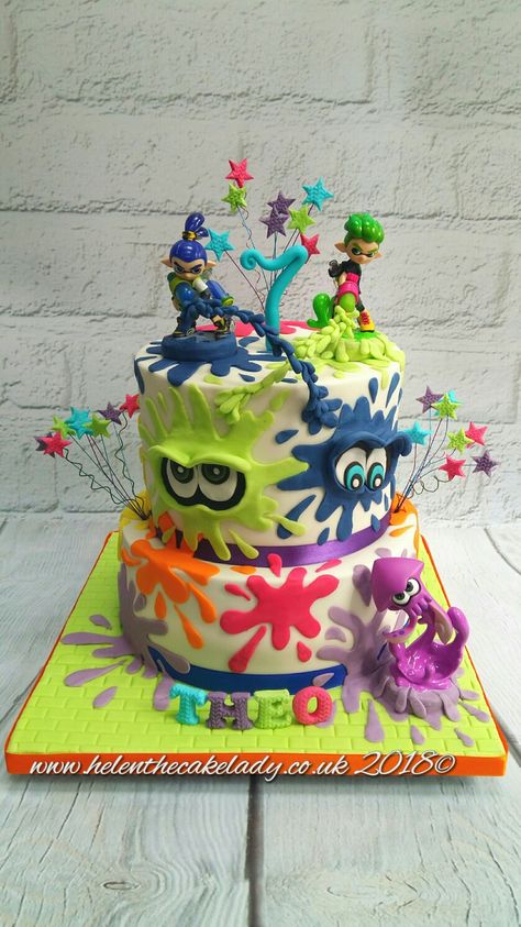 Splatoon cake. By Helen the cake lady Splatoon Birthday Party, Splatoon Cake, Splatoon Birthday, Slime Party, Video Games Birthday, Birthday Cakes For Women, 11th Birthday, Boy Birthday Party, 9th Birthday