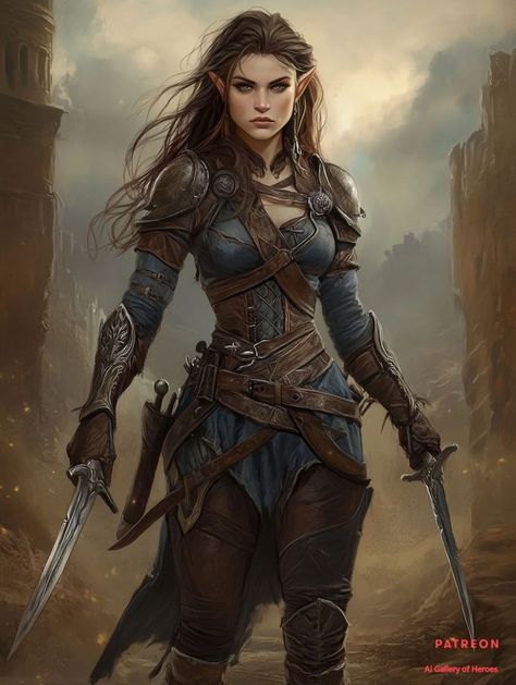 Light Armour, Twin Blades, Elven Woman, Rogue Character, Female Orc, Elf Warrior, Warrior Drawing, Female Elf, Elves Fantasy