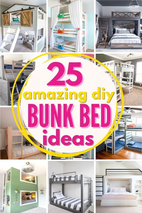 25 BEST DIY Bunk Beds (  Free Plans) Kids Will LOVE Diy Full Over Full Bunk Beds, Custom Kids Bed, Shared Girls Room Loft Beds, Twin Over Full Bunk Bed Plans Diy How To Build, Toddler Bunk Beds Diy Small Rooms, Bunk Bed Decor Ideas, Diy Bunk Beds For Small Spaces, Girls Bedroom Ideas Bunk Beds, Homemade Bunk Beds