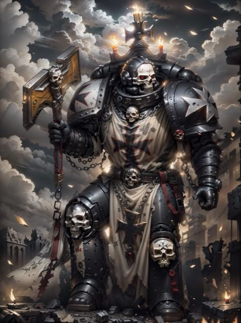 Black Templars Chaplain, Black Templar Chaplain, Eversor Assassin Warhammer 40000, Space Marine Black Templar, Warhammer 40k Black Templars Art, Warhammer 40k Chaplain, Warhammer Chaplain, Warhammer Black Templar, Black Templars 40k Art