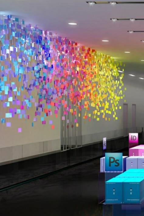 Sticky Notes Art Wall, Colorful Stage Design, Outside Event Decor, Hallway Decorating School Homecoming, Simple Stage Decorations For School, Orange Vbs 2024 Start The Party Decorations, Stage Wall Design, School Stage Decoration Ideas, Stage Design Ideas Creative