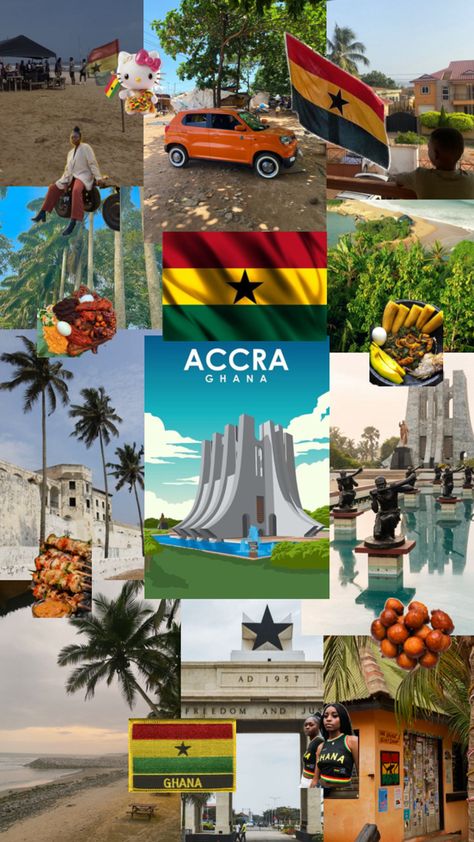 #collage #aesthetic #country #travel #Ghana #Accra #GhanianFood #culture #kabobs #viralpost Ghana Culture, Ghana Travel, Vibration Plate Exercises, Aesthetic Country, Ghana Accra, Vacation Locations, Travel Inspiration Destinations, Memorial Park, Accra