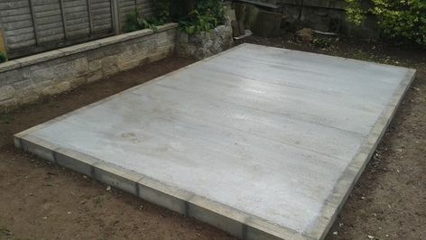 This is a DIY guide to laying a garden shed base. We have chosen a standard construction method which allows for a damp proof membrane under the slab to stop damp rising up through it Concrete Shed, Concrete Base For Shed, Building A Shed Base, Concrete Sheds, Shed Design Plans, Deck Building Plans, Small Garden Shed, Cost Calculator, Shed Floor