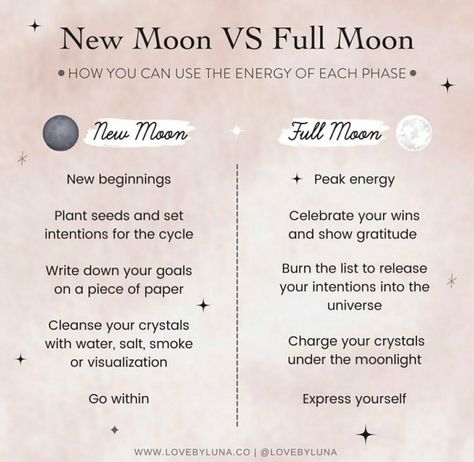 New Moon Vs Full Moon, Full Moon Dos And Donts, What To Do On A Full Moon, New Moon Witchcraft, Full Moon Love Spell, Full Moon Astrology, Full Moon Phase, January Moon, New Moon Full Moon