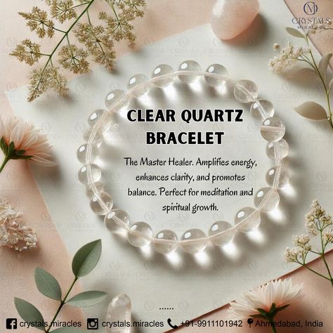 ✨ Clear Quartz Bracelet: The Master Healer ✨ Discover the powerful benefits of Clear Quartz, known as the “Master Healer” among crystals. This elegant bracelet not only enhances your style but also brings a myriad of positive energies into your life. Please DM or Call us on +91-9911101942 for more details. #clearquartz #clearquartzcrystal #clearquartzcluster #clearquartzjewelry #clearquartzcrystals #crystalhealing #crystalbracelet #crystalbracelets #healingbracelets #crystalmeditation #cry... Clear Quartz Benefits, Grey Witch, Clear Quartz Jewelry, Clear Quartz Bracelet, Crystal Healing Stones, Crystal Meanings, Elegant Bracelet, Healing Bracelets, Quartz Bracelet