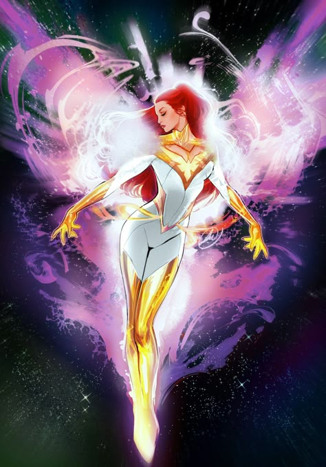 Cyclops Phoenix Force, Galaxy Suit, Jean Grey Art, White Phoenix Of The Crown, Red Head Characters, Phoenix Marvel, Marvel Jean Grey, Fire Elemental, Phoenix Force