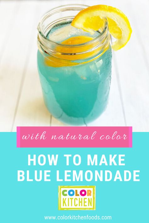 How to make blue lemonade with plant based color. Natural Blue Drink, Blue Lemonade Recipe Non Alcoholic, Blue Lemonade Non Alcoholic, Blue Juice Recipe, Lemonaid Recipe, Blue Lemonade Recipe, Mamma Mia Party Decorations, Blue Party Punches, Fire Pit Food