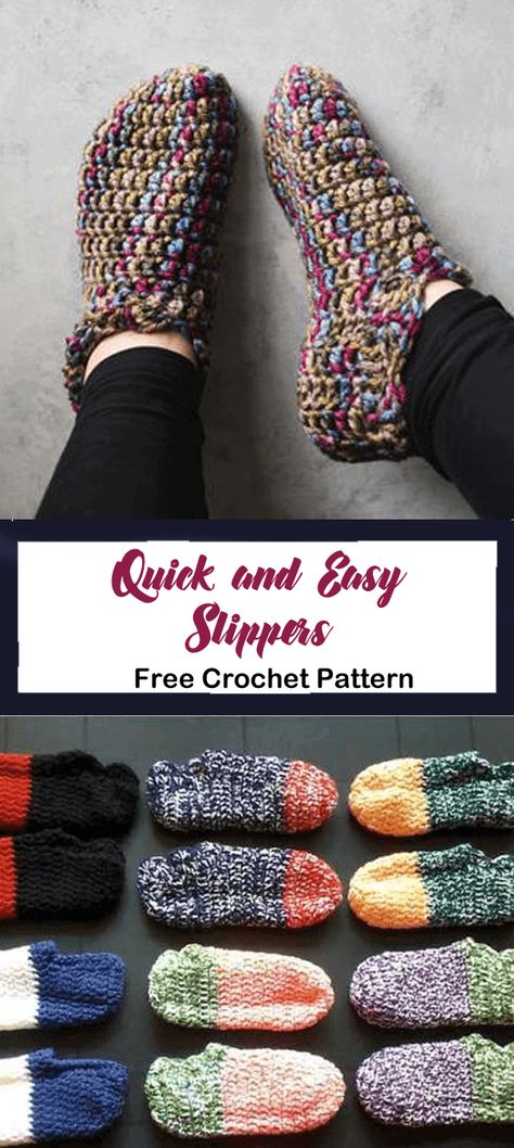 One Hour Slippers Free Crochet Pattern - A More Crafty Life Crochet Slippers Adult, Crochet Slippers Adult Free Pattern, Bulky Yarn Patterns, Crochet Project Free, Crochet Slippers Free, Crocheted Slippers, Easy Crochet Slippers, Slippers Free Pattern, Crochet Socks Pattern