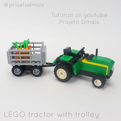 Lego Farm Animals, Lego Tractor Instructions, Lego Farm Ideas, Lego Easy, Lego Farm, Lego Tractor, 4h Project Ideas, Easy Lego Creations, Lego Truck