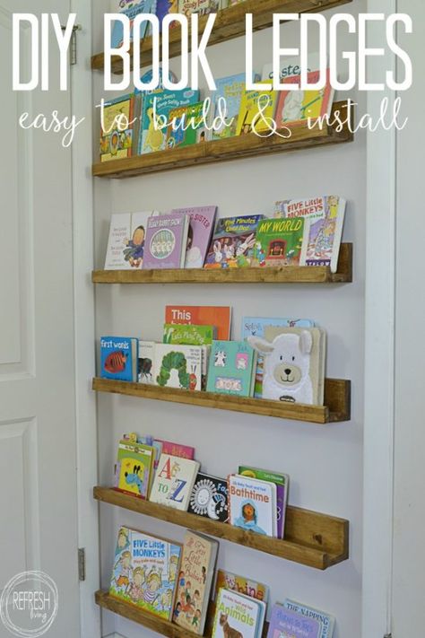 DIY Book Ledges - Easy and Inexpensive Organization - Refresh Living Book Ledges, Diy Bookshelf Kids, Book Ledge, Kids Book Storage, Nursery Book, Diy Bookshelf, Nursery Bookshelf, Room Book, Diy Nursery