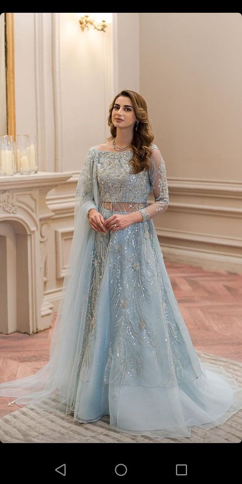 Ice Blue Gown, Net Gown Designs, Baju Kahwin, Desi Wedding Dresses, Latest Bridal Dresses, Pakistani Fashion Party Wear, Salwar Kamiz, Pakistani Fancy Dresses, Beautiful Pakistani Dresses