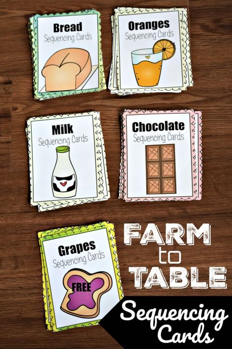 Teach processes with these FREE Farm to Table Sequencing Cards! #fhdhomeschoolers #freehomeschooldeals #sequencing #hsmoms #hsfreebies Farm Activities Preschool, Farm Week, Preschool Food, Farm Lessons, Preschool Farm, Farm Theme Preschool, From Farm To Table, Farm Unit, Preschool Science Activities