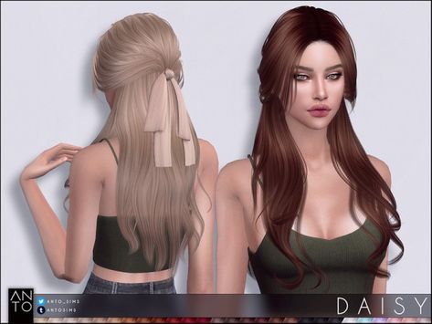 The Sims Resource: Daisy hair by Anto for Sims 4 Ts4 Hair, Sims 4 Tsr, Mod Hair, Sims 4 Alpha, Daisy Hair, The Sims 4 Pc, Filmy Vintage, Female Hairstyles, Sims 4 Cc Hair